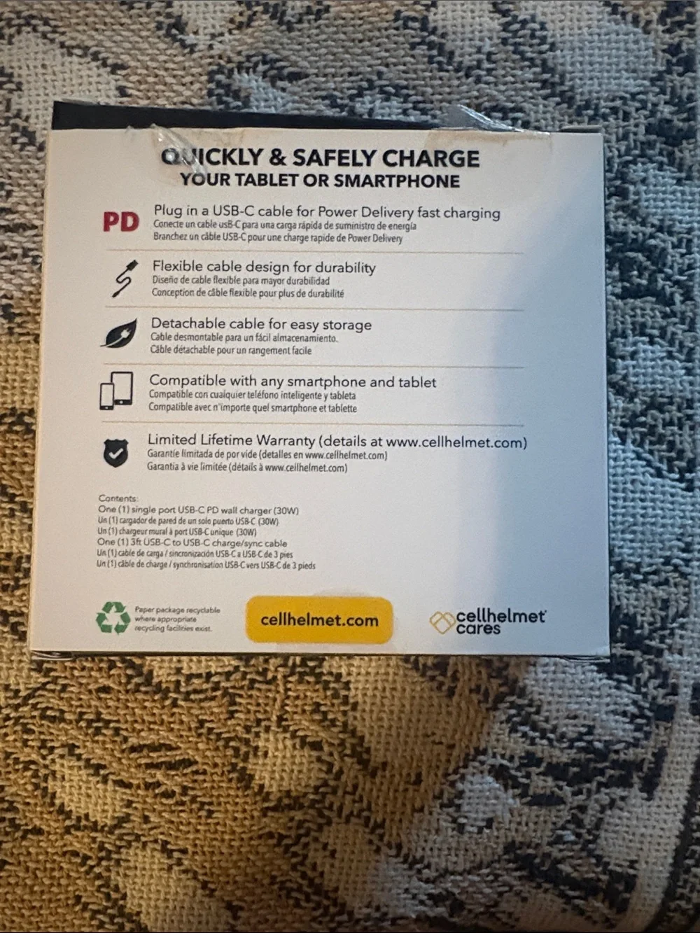 30W PD Wall Charger with Integrated USB-C Cable - White